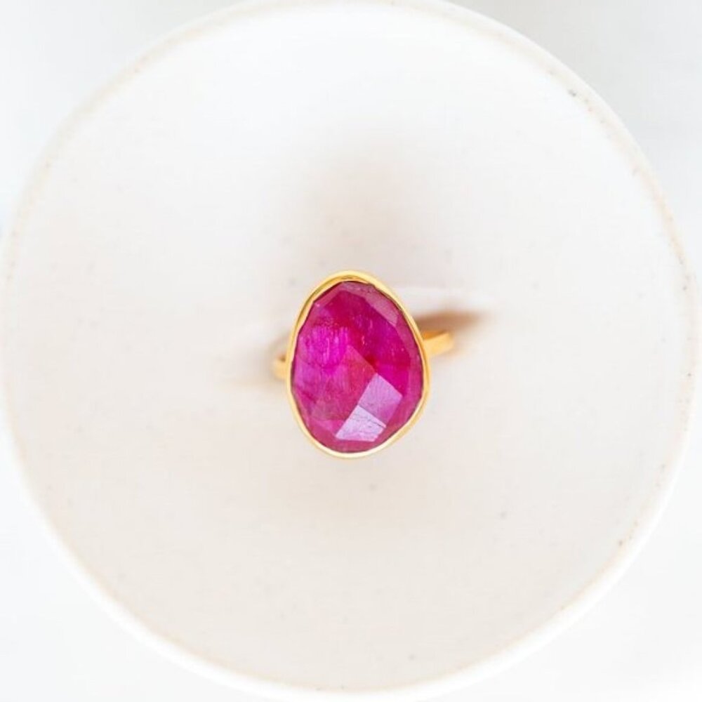 BEAUTIFUL Sillimanite Ruby Statement Ring Gold Vermeil Cocktail Ring Gemstone